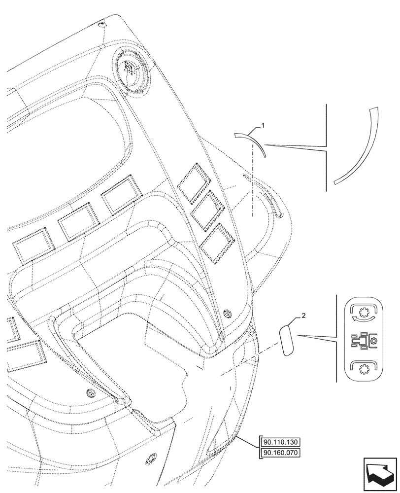 Схема запчастей Case IH FARMALL 100CL - (90.108.460) - VAR - 759028, 759029, 759031, 759033 - DECAL, DASHBOARD (90) - PLATFORM, CAB, BODYWORK AND DECALS