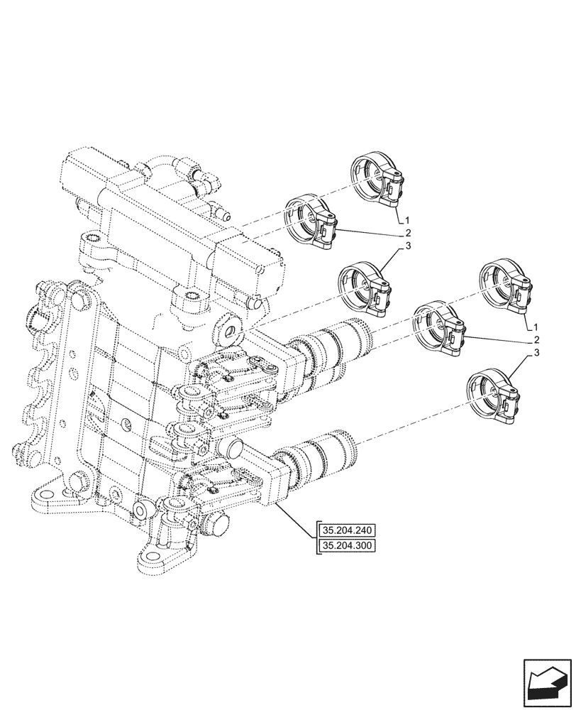 Схема запчастей Case IH FARMALL 100CL - (35.204.320) - VAR - 759023 - 3 REMOTE CONTROL VALVES, COVERS (35) - HYDRAULIC SYSTEMS