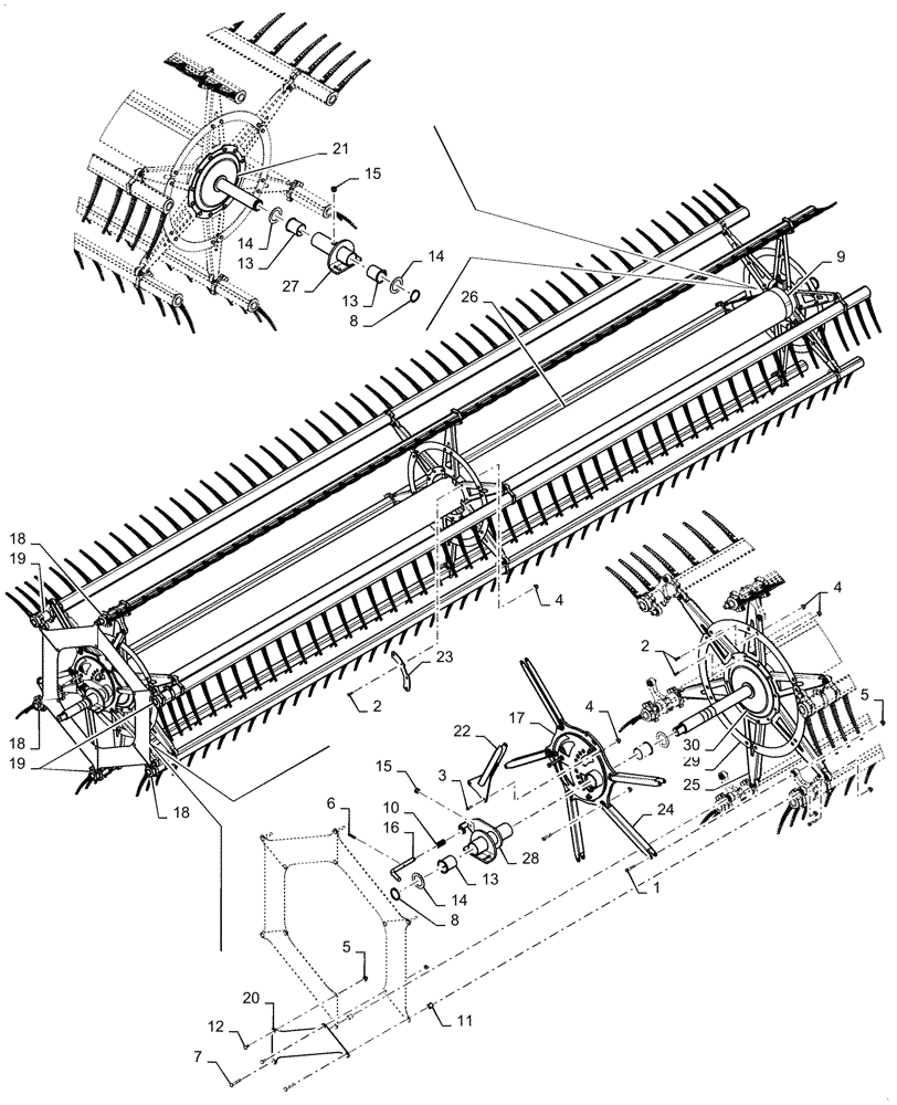 Схема запчастей Case IH DH403 - (58.101.AM[04]) - LH SPLIT REEL ASSY, 6-BAT SINGLE DRIVE, ASN YHZB14001 (58) - ATTACHMENTS/HEADERS