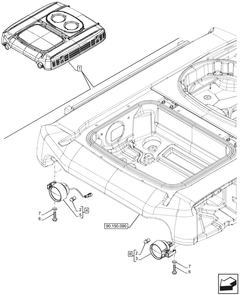 Схема запчастей Case IH FARMALL 110CL - (55.404.180) - VAR - 759031 - WORK LIGHT, CAB (55) - ELECTRICAL SYSTEMS