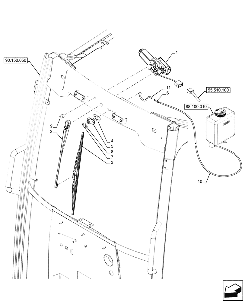 Схема запчастей Case IH FARMALL 110CL - (55.518.040) - VAR - 390642 - WINDSHIELD WIPER, CAB (55) - ELECTRICAL SYSTEMS