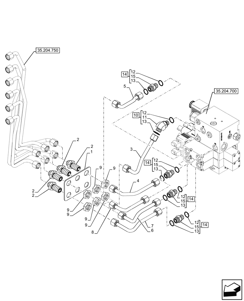 Схема запчастей Case IH FARMALL 80CL - (35.204.730) - VAR - 743970 - MID-MOUNT CONTROL VALVE, LINE, 64LPM, CAB (35) - HYDRAULIC SYSTEMS