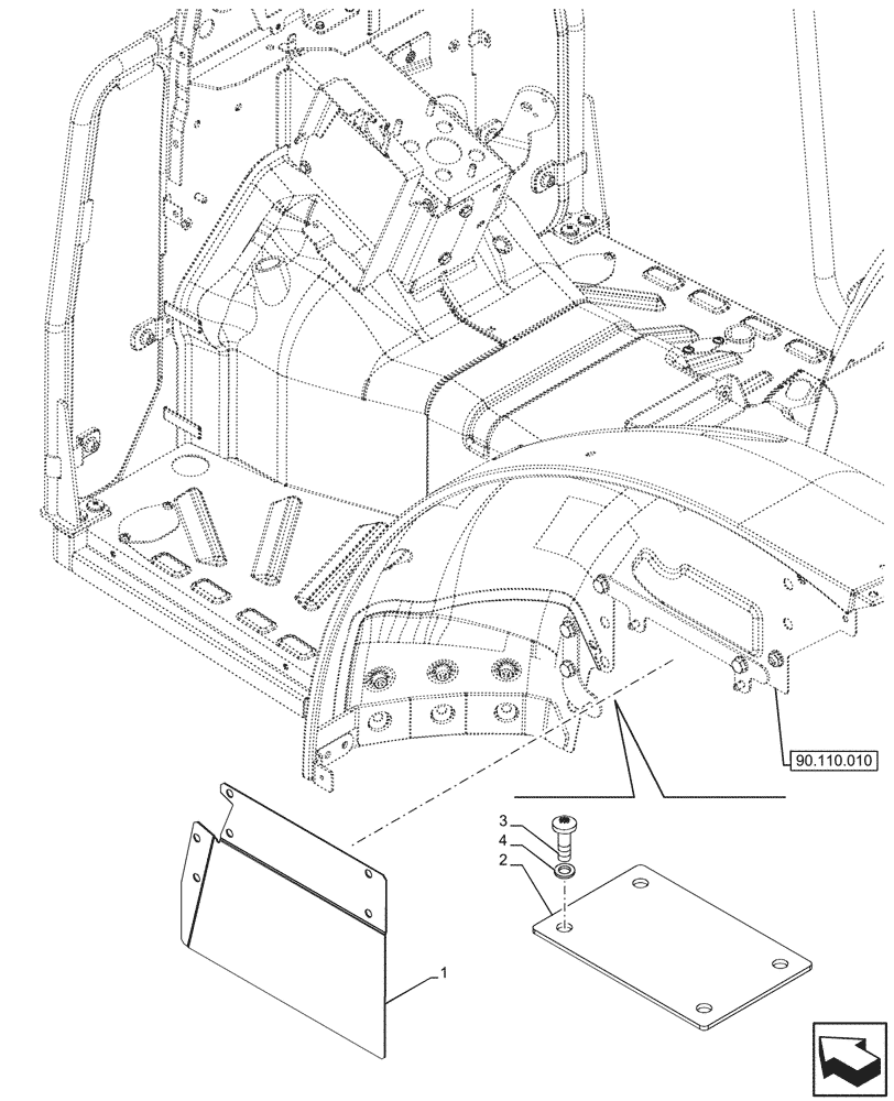 Схема запчастей Case IH FARMALL 80CL - (90.116.180) - VAR - 330273, 743509 - REAR FENDER, GUARD, W/O CAB (90) - PLATFORM, CAB, BODYWORK AND DECALS