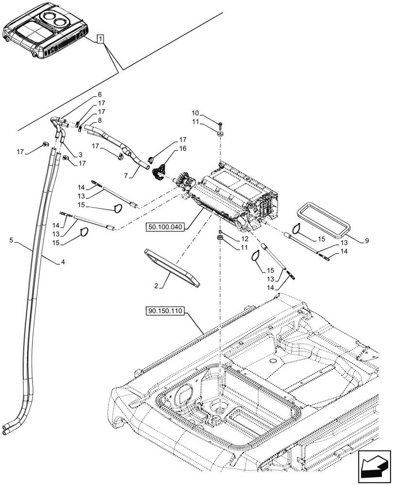 Схема запчастей Case IH FARMALL 110CL - (50.200.070) - VAR - 759033 - AIR CONDITIONING, W/ SUPER ECO CAB, LINE, CAB (50) - CAB CLIMATE CONTROL