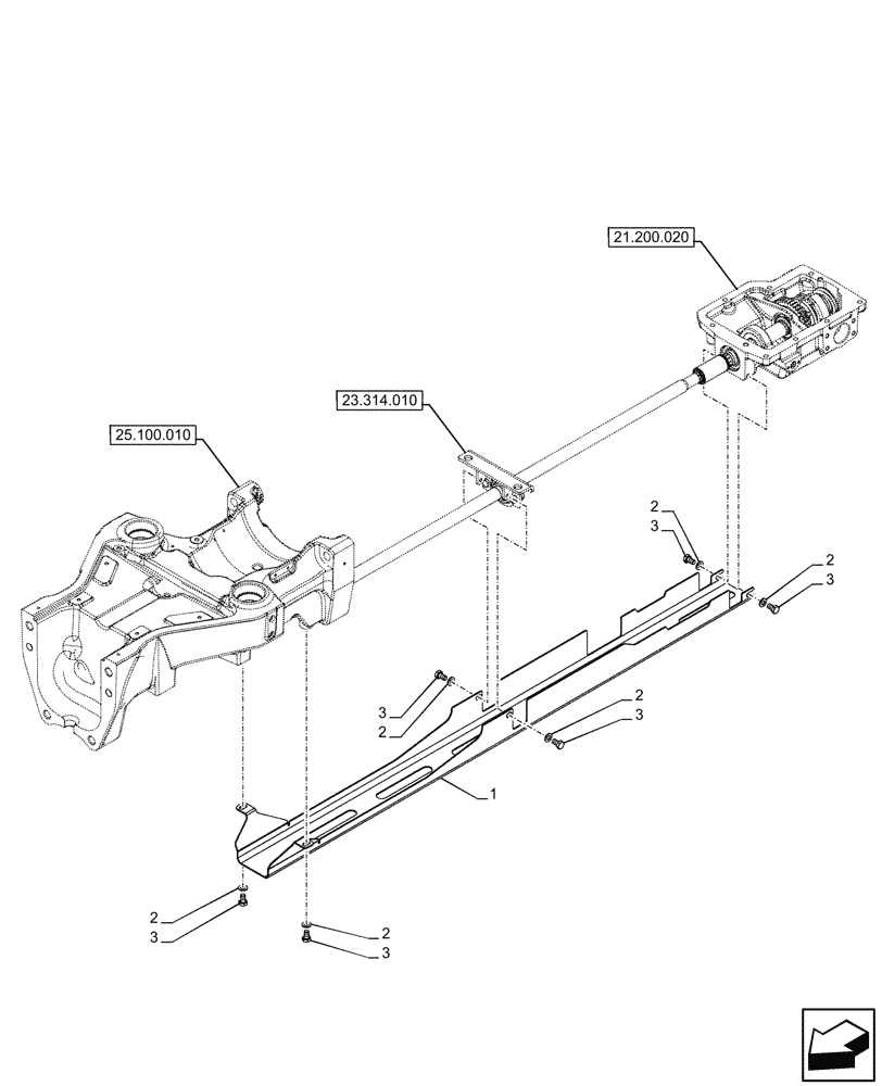 Схема запчастей Case IH FARMALL 100CL - (23.314.020) - 4WD FRONT AXLE, SHAFT, GUARD (23) - FOUR WHEEL DRIVE SYSTEM