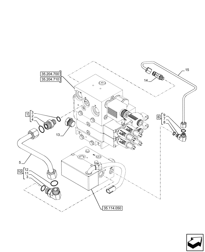 Схема запчастей Case IH FARMALL 110CL - (35.204.780) - VAR - 743970 - MID-MOUNT CONTROL VALVE, PIPE, W/ STABILIZER, CAB (35) - HYDRAULIC SYSTEMS