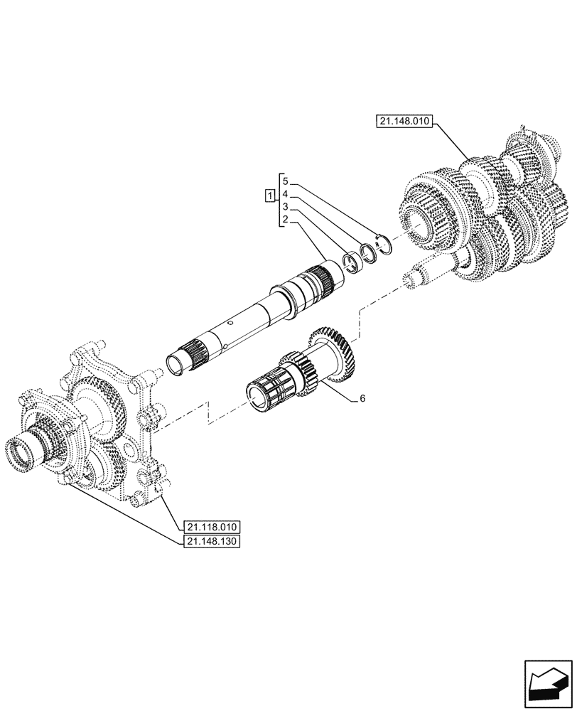 Схема запчастей Case IH FARMALL 110CL - (21.148.120) - VAR - 330111, 743548 - TRANSMISSION, GEARS & SHAFT, W/O CREEPER (21) - TRANSMISSION