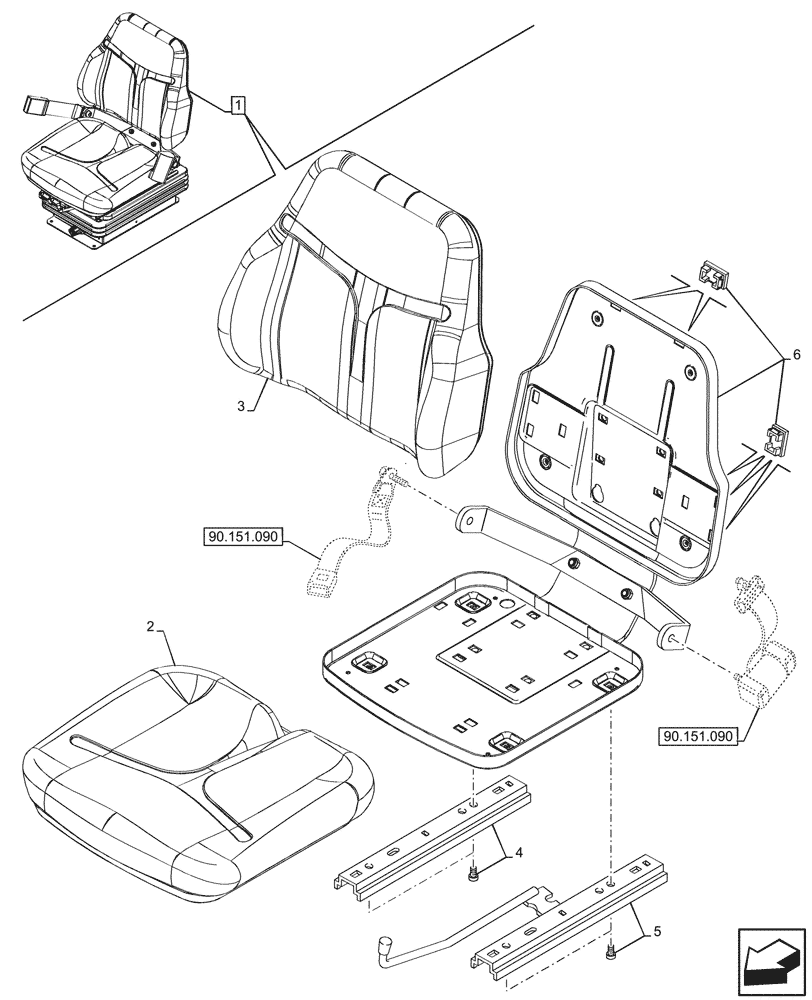 Схема запчастей Case IH FARMALL 100CL - (90.124.060) - VAR - 331859 - SEAT, AIR SUSPENSION, COMPONENTS, CAB (90) - PLATFORM, CAB, BODYWORK AND DECALS