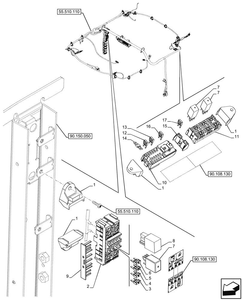 Схема запчастей Case IH FARMALL 80CL - (55.100.060) - VAR - 759033 - FUSE BOX, ROOF, SUPER ECO, CAB (55) - ELECTRICAL SYSTEMS