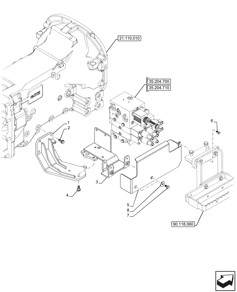 Схема запчастей Case IH FARMALL 110CL - (35.204.720) - VAR - 743915, 743970, 759021 - MID-MOUNT CONTROL VALVE, SUPPORT, CAB (35) - HYDRAULIC SYSTEMS