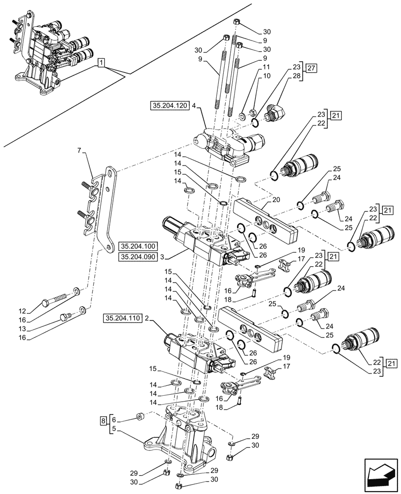 Схема запчастей Case IH FARMALL 100CL - (35.204.080) - VAR - 759022 - 2 REMOTE CONTROL VALVES, COMPONENTS (MDC) (35) - HYDRAULIC SYSTEMS