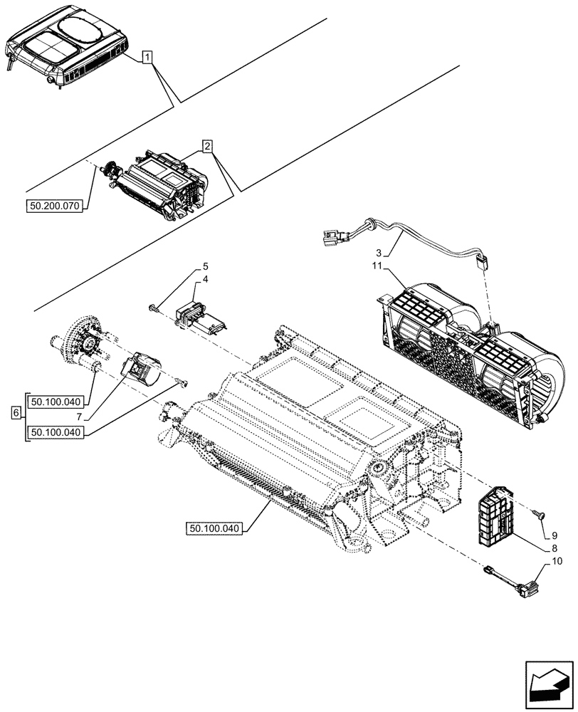 Схема запчастей Case IH FARMALL 80CL - (55.050.030) - VAR - 759033 - AIR CONDITIONER, W/ SUPER ECO CAB, COMPONENTS, BLOWER, CAB (55) - ELECTRICAL SYSTEMS