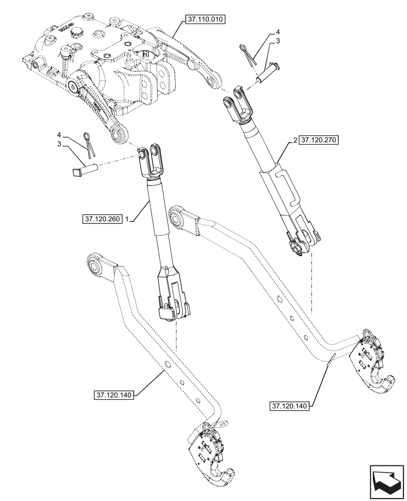 Схема запчастей Case IH FARMALL 110CL - (37.120.250) - VAR - 758895 - REAR, 3 POINT HITCH, ADJUSTMENT ROD, MECHANICAL (37) - HITCHES, DRAWBARS & IMPLEMENT COUPLINGS
