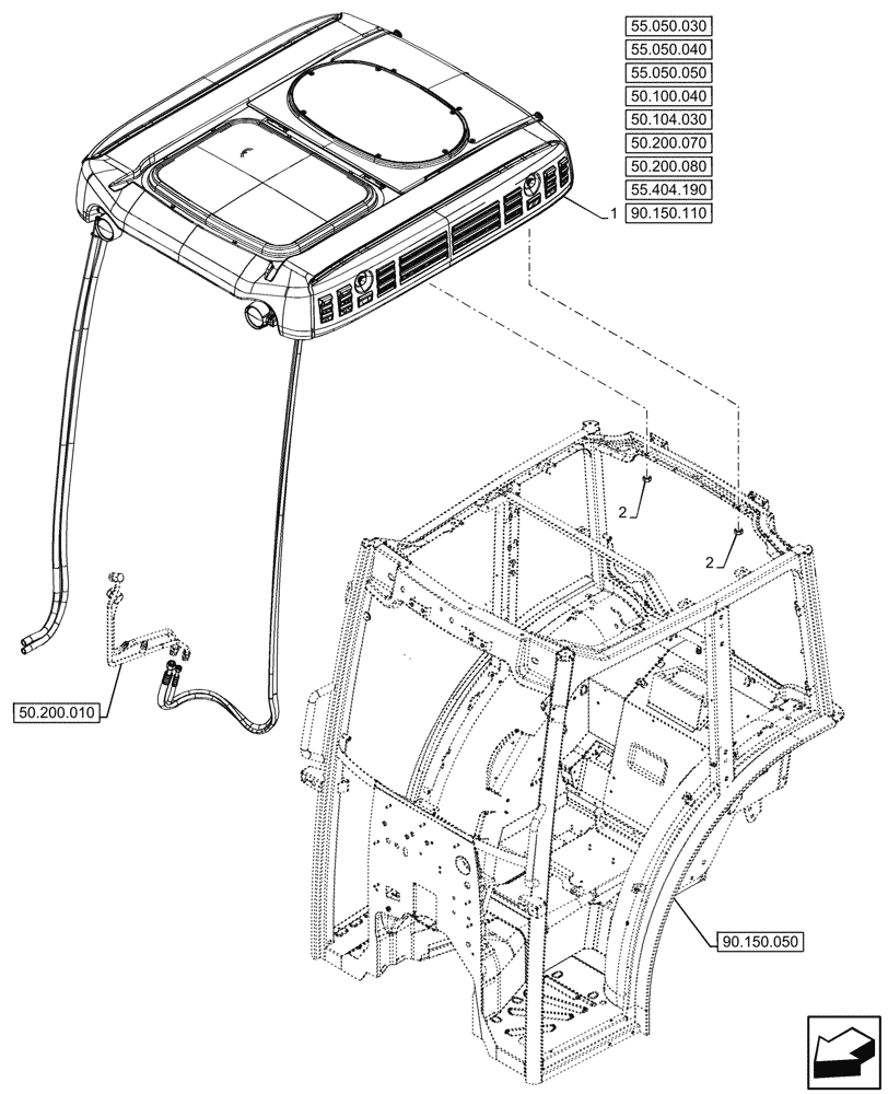 Схема запчастей Case IH FARMALL 110CL - (90.150.100) - VAR - 759033 - ROOF, W/ SUPER ECO CAB, CAB (90) - PLATFORM, CAB, BODYWORK AND DECALS