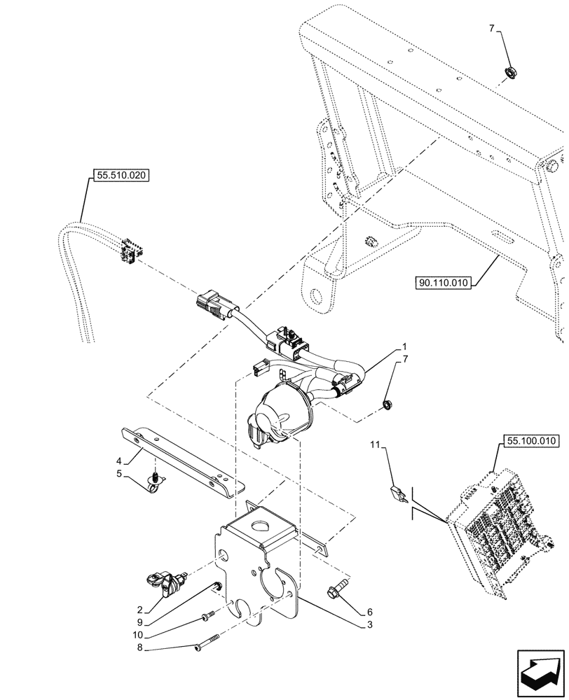 Схема запчастей Case IH FARMALL 80CL - (55.510.060) - POWER SOCKET, REAR, W/O CAB (55) - ELECTRICAL SYSTEMS