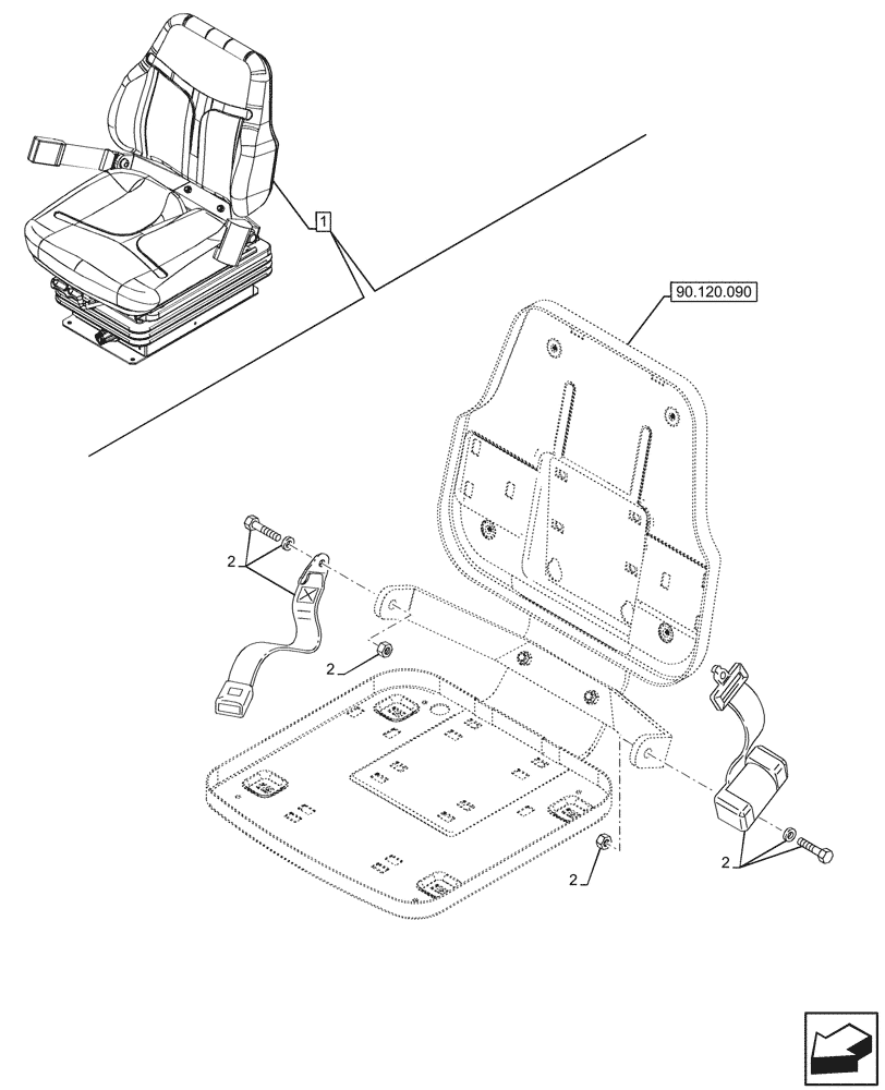 Схема запчастей Case IH FARMALL 90CL - (90.151.070) - VAR - 332155 - SEAT MECHANICAL SUSPENSION, SEAT BELT, VINYL, W/O CAB (90) - PLATFORM, CAB, BODYWORK AND DECALS