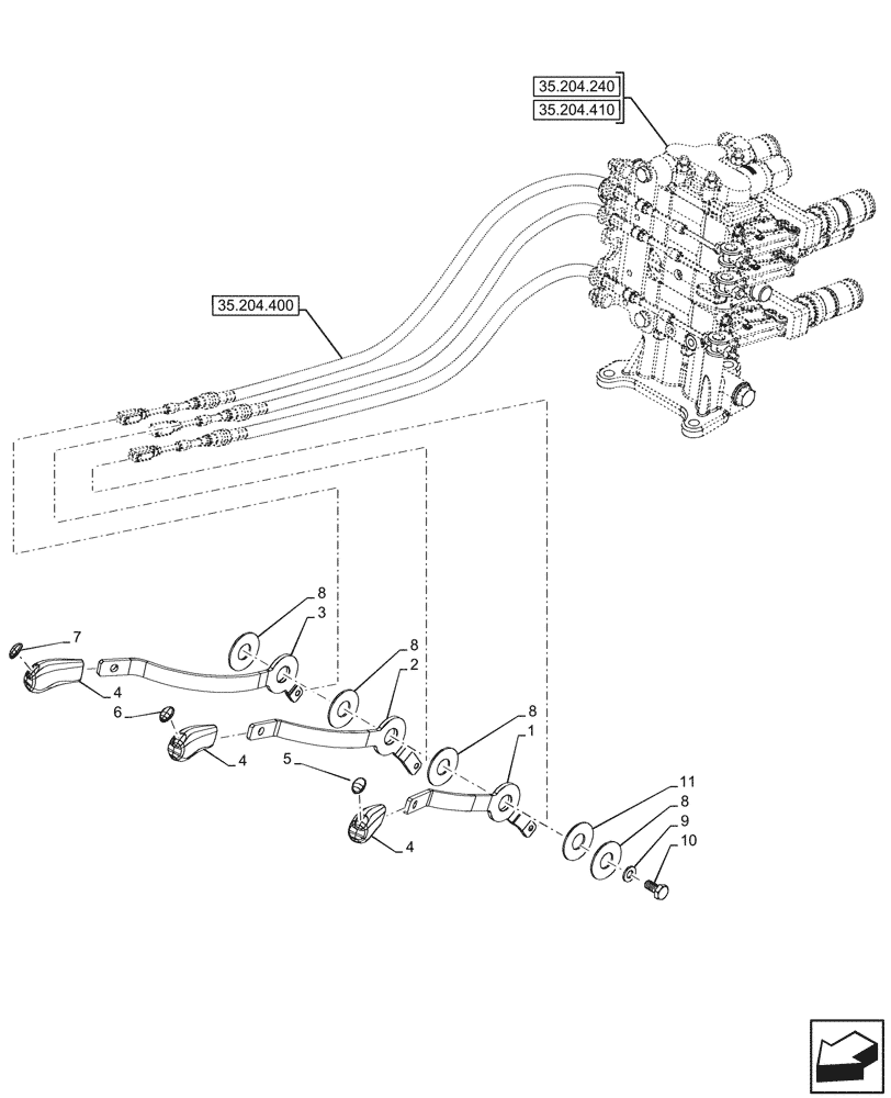 Схема запчастей Case IH FARMALL 110CL - (35.204.045) - VAR - 759023 - 3 REMOTE CONTROL VALVES, W/O DIVERTER, W/O CAB (35) - HYDRAULIC SYSTEMS