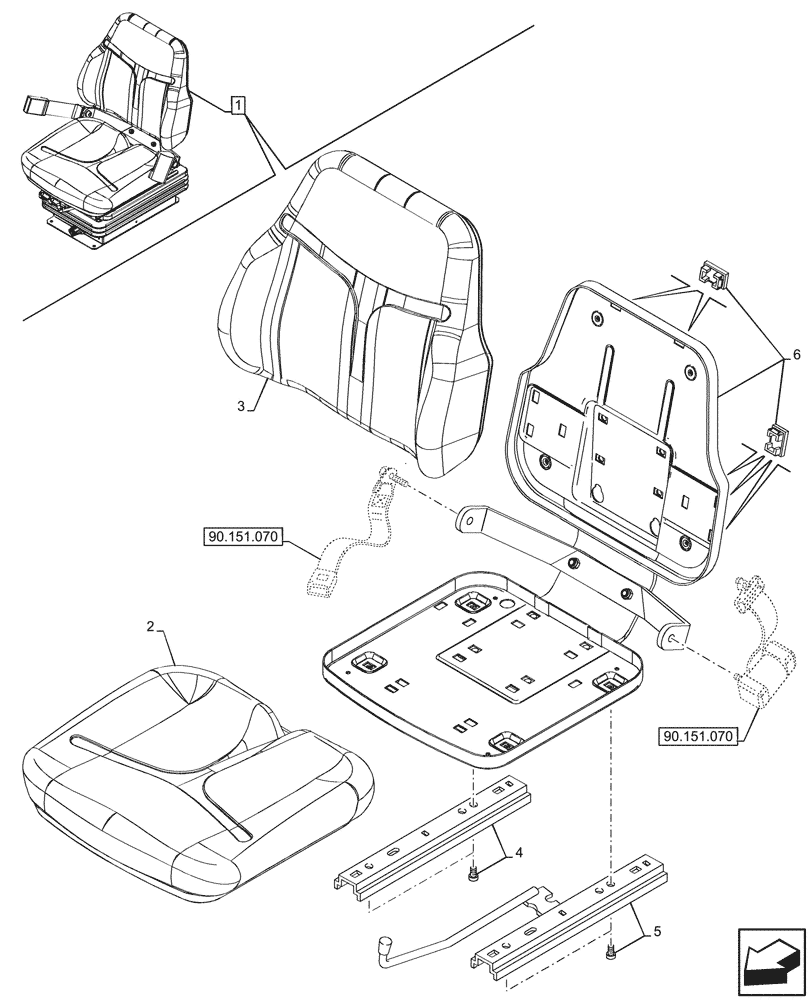 Схема запчастей Case IH FARMALL 100CL - (90.120.090) - VAR - 332155 - SEAT MECHANICAL SUSPENSION, VINYL, COMPONENTS, W/O CAB (90) - PLATFORM, CAB, BODYWORK AND DECALS