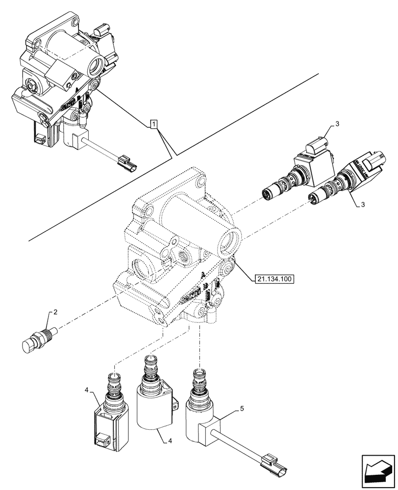 Схема запчастей Case IH FARMALL 100CL - (55.024.140) - VAR - 743968 - POWERSHUTTLE, TRANSMISSION CONTROL VALVE, SOLENOID, CREEPER, HI-LO (55) - ELECTRICAL SYSTEMS