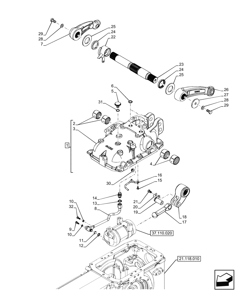 Схема запчастей Case IH FARMALL 100CL - (37.110.080) - VAR - 743523 - REAR, HYDRAULIC LIFT, ELECTRONIC DRAFT CONTROL (EDC), HOUSING, ARM, CAB (37) - HITCHES, DRAWBARS & IMPLEMENT COUPLINGS