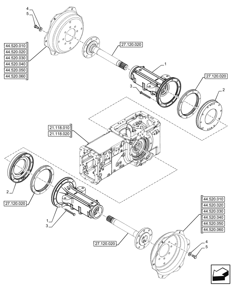 Схема запчастей Case IH FARMALL 90CL - (27.120.010) - VAR - 759008 - REAR AXLE, FINAL DRIVE, HOUSING, (40KM/H), 4WD (27) - REAR AXLE SYSTEM