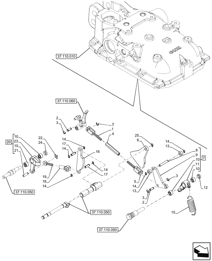 Схема запчастей Case IH FARMALL 110CL - (37.110.070) - VAR - 744833, 759013 - REAR, HYDRAULIC LIFT, CONTROL LEVER, W/ LIFT-O-MATIC PLUS (37) - HITCHES, DRAWBARS & IMPLEMENT COUPLINGS