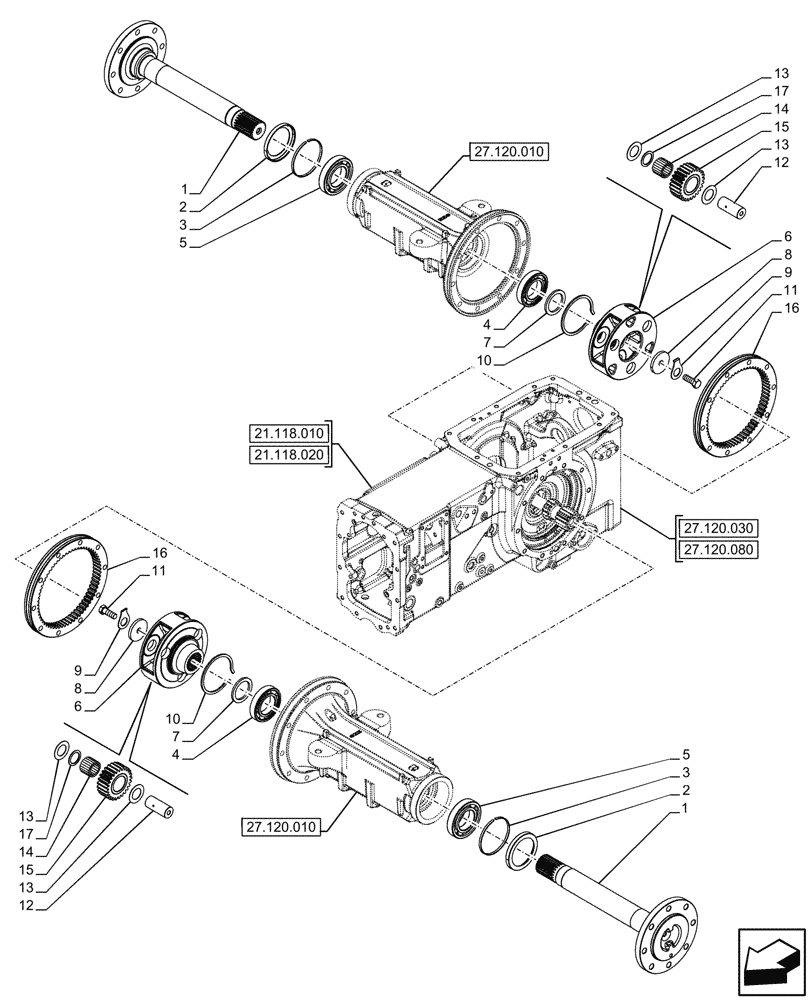 Схема запчастей Case IH FARMALL 110CL - (27.120.020) - VAR - 759008 - REAR AXLE, FINAL DRIVE, PLANETARY GEAR, (40KM/H), 4WD (27) - REAR AXLE SYSTEM