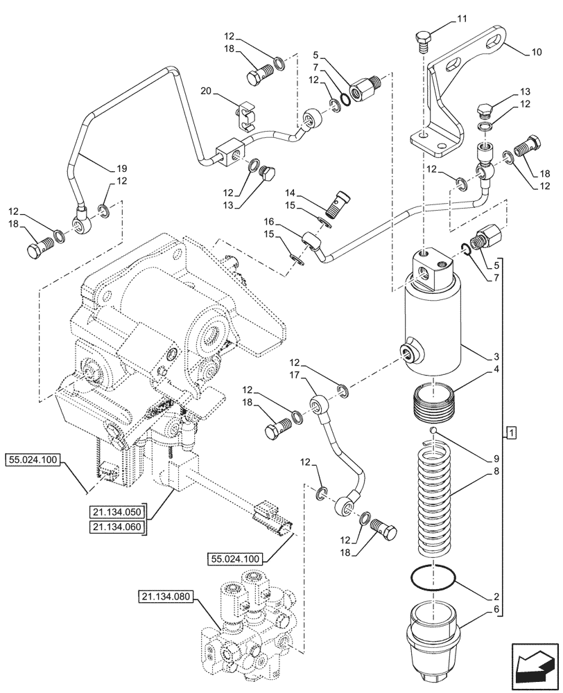 Схема запчастей Case IH FARMALL 100CL - (21.134.070) - VAR - 743968 - POWERSHUTTLE, TRANSMISSION CONTROL VALVE, COMPONENTS, ACCUMULATOR, HI-LO (21) - TRANSMISSION