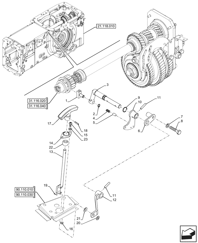 Схема запчастей Case IH FARMALL 80CL - (31.101.010) - VAR - 330817 - REAR, PTO 540/540E/1000 RPM, CONTROL LEVER (31) - IMPLEMENT POWER TAKE OFF