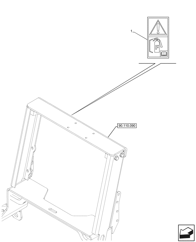 Схема запчастей Case IH FARMALL 110CL - (90.108.150) - DECAL, WARNING, FIRE EXTINGUISHER, W/O CAB (90) - PLATFORM, CAB, BODYWORK AND DECALS