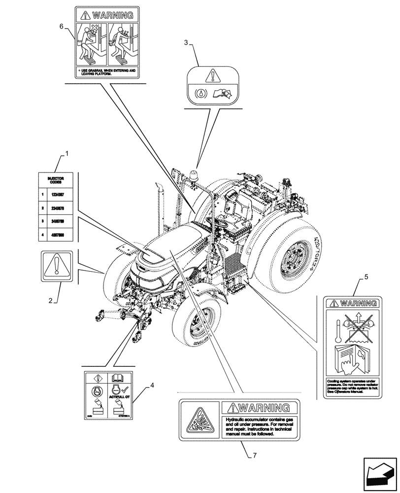 Схема запчастей Case IH FARMALL 110CL - (90.108.110) - WARNING DECAL, W/O CAB (90) - PLATFORM, CAB, BODYWORK AND DECALS