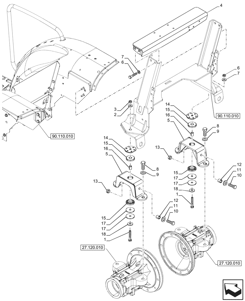 Схема запчастей Case IH FARMALL 100CL - (90.110.090) - VAR - 759028, 759029 - PLATFORM, SUPPORT, REAR, W/O CAB (90) - PLATFORM, CAB, BODYWORK AND DECALS