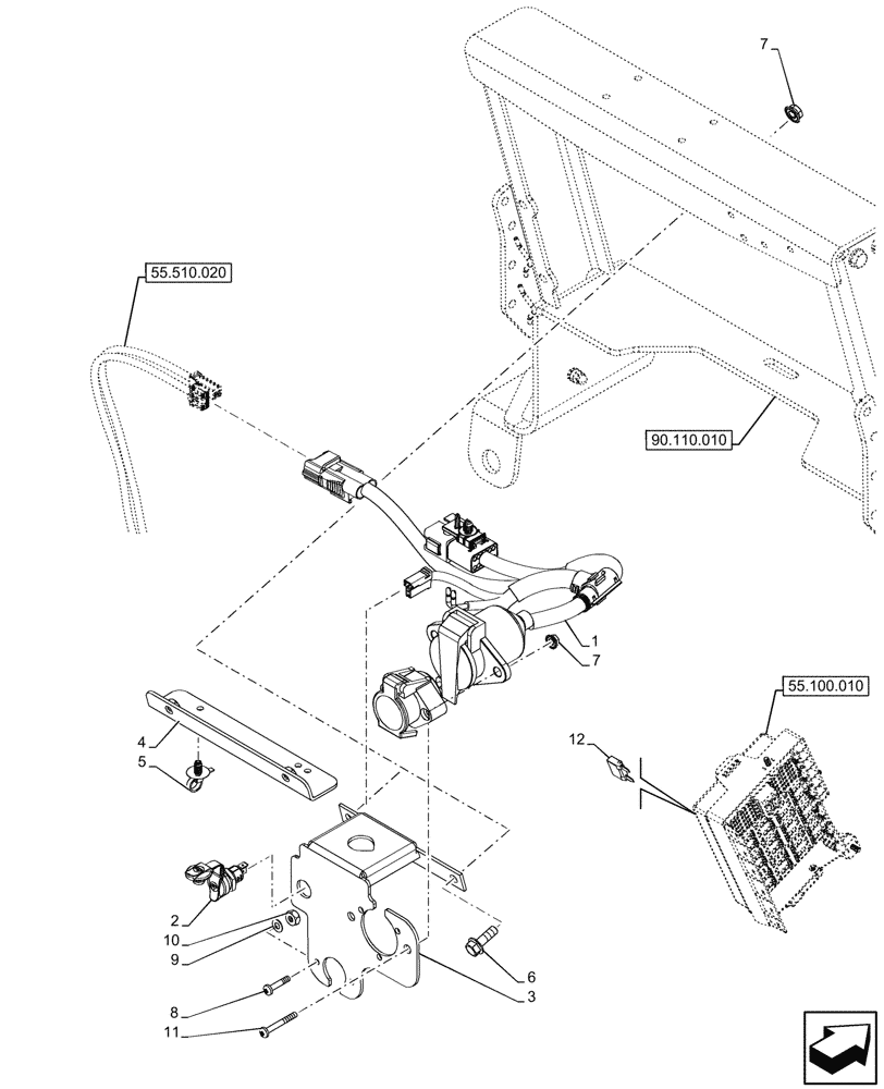 Схема запчастей Case IH FARMALL 100CL - (55.510.070) - POWER SOCKET, REAR, W/O CAB (55) - ELECTRICAL SYSTEMS