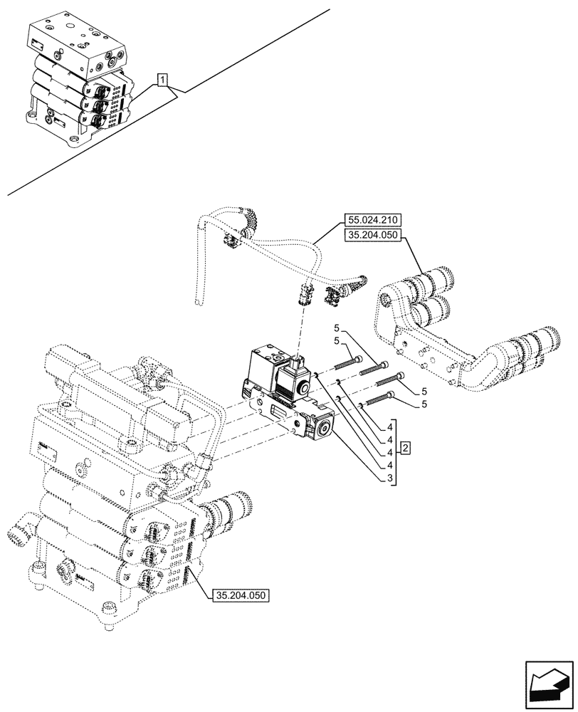 Схема запчастей Case IH FARMALL 110CL - (55.035.070) - VAR - 759025 - REMOTE CONTROL VALVE, DIVERTER, CAB (55) - ELECTRICAL SYSTEMS