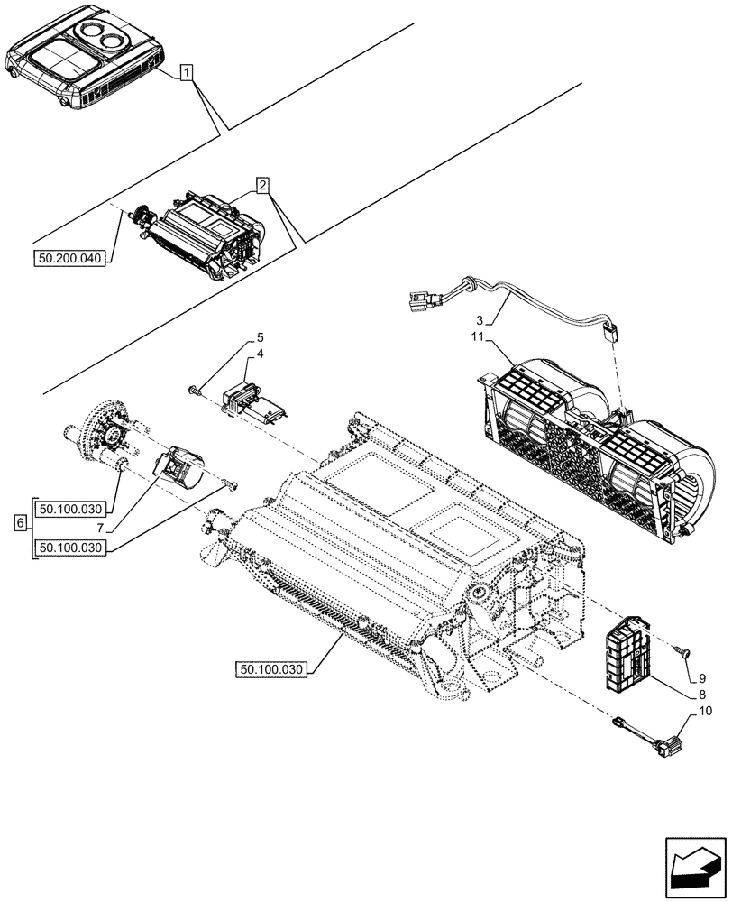 Схема запчастей Case IH FARMALL 100CL - (55.050.010) - VAR - 759031 - AIR CONDITIONER, W/ ECO CAB, COMPONENTS, BLOWER, CAB (55) - ELECTRICAL SYSTEMS