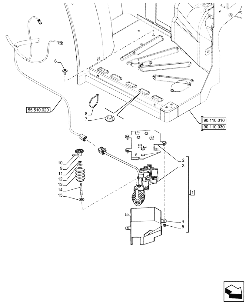 Схема запчастей Case IH FARMALL 100CL - (55.525.020) - VAR - 759031, 759033 - FOOT, THROTTLE, W/ CAB (55) - ELECTRICAL SYSTEMS