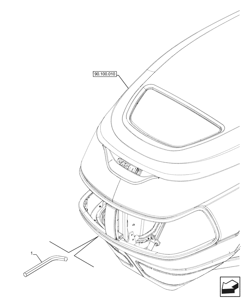 Схема запчастей Case IH FARMALL 100CL - (90.102.070) - HOOD, KEY (90) - PLATFORM, CAB, BODYWORK AND DECALS