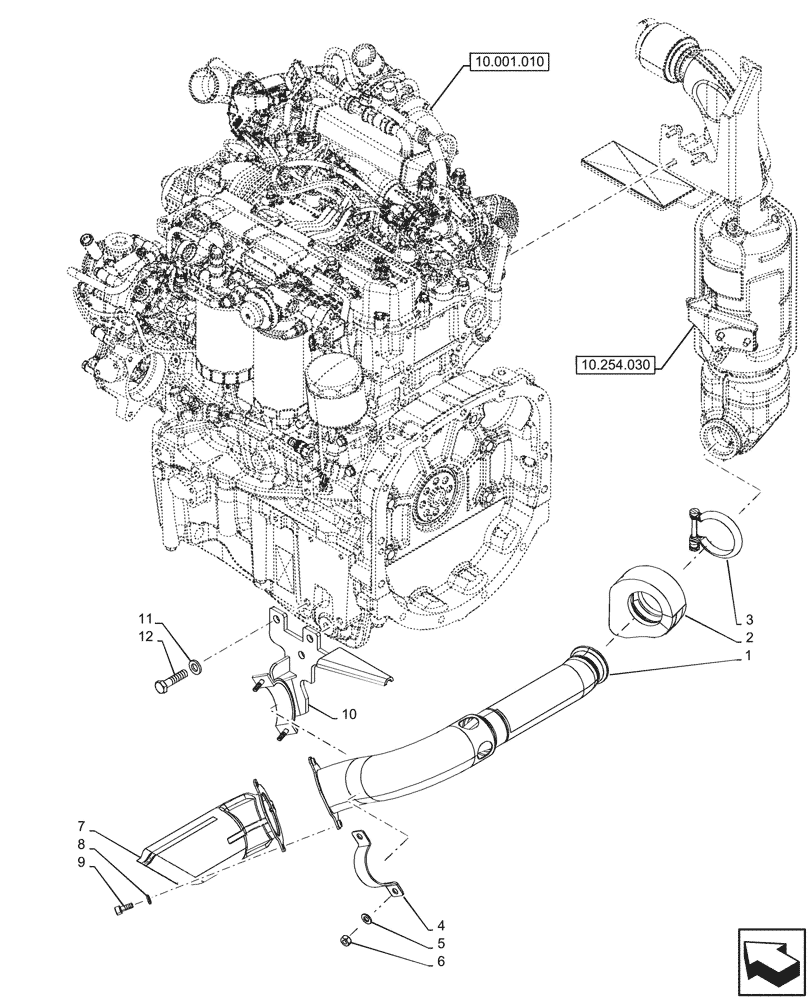 Схема запчастей Case IH FARMALL 80CL - (10.254.010) - VAR - 332150 - HORIZONTAL EXHAUST, MUFFLER (10) - ENGINE