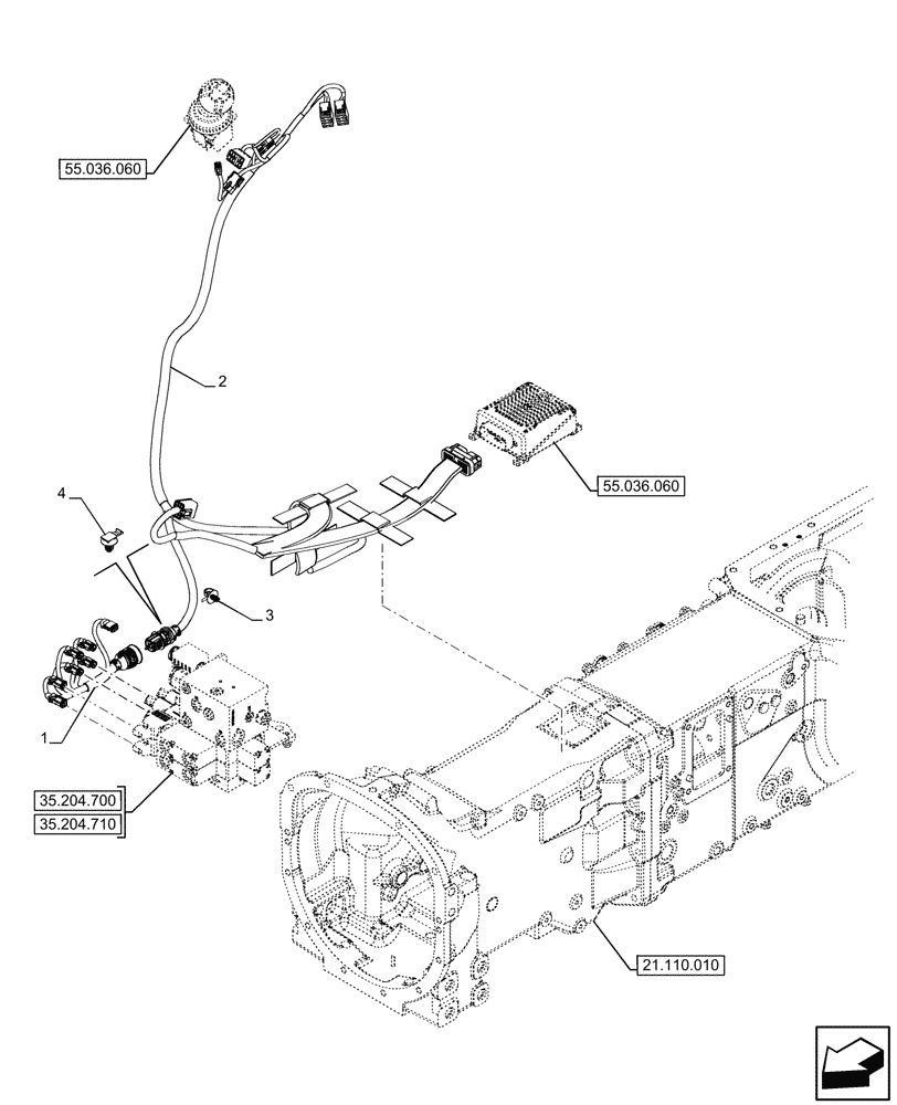 Схема запчастей Case IH FARMALL 100CL - (55.036.050) - VAR - 743970, 759021 - MID-MOUNT CONTROL VALVE, ELECTRICAL, HARNESS, CAB (55) - ELECTRICAL SYSTEMS