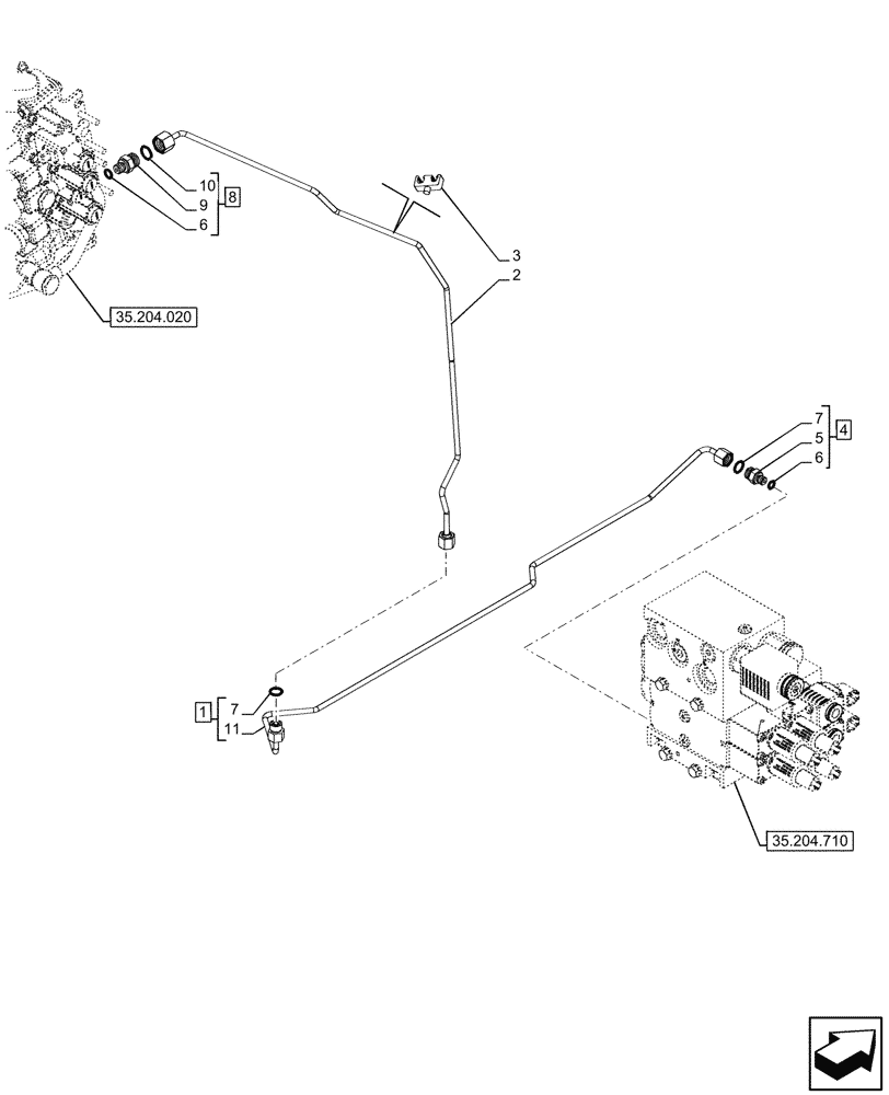 Схема запчастей Case IH FARMALL 100CL - (35.204.900) - VAR - 759021 - MID-MOUNT CONTROL VALVE, LINES, W/O STABILIZER, 80LPM, CAB (35) - HYDRAULIC SYSTEMS