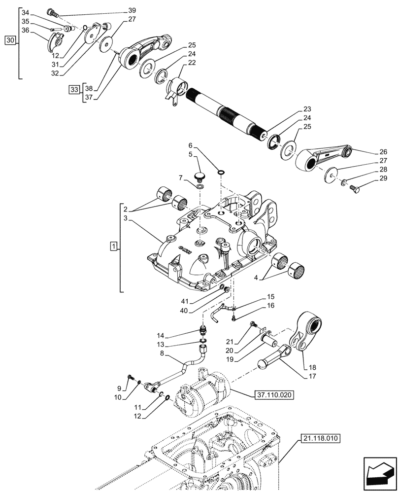 Схема запчастей Case IH FARMALL 90CL - (37.110.010) - VAR - 744833, 759013 - REAR, HYDRAULIC LIFT, HOUSING, CYLINDER, CAB (37) - HITCHES, DRAWBARS & IMPLEMENT COUPLINGS