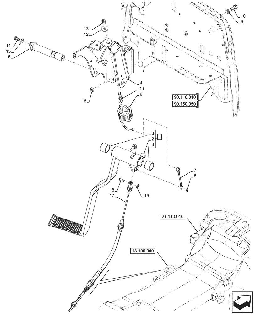 Схема запчастей Case IH FARMALL 110CL - (18.100.020) - VAR - 743381, 743508 - CLUTCH, PEDAL, FLEXIBLE CONTROL (18) - CLUTCH