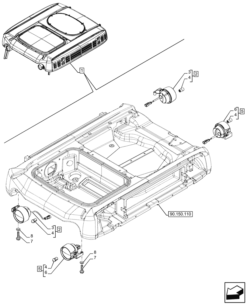 Схема запчастей Case IH FARMALL 110CL - (55.404.190) - VAR - 759033 - WORK LIGHT, W/ SUPER ECO CAB, CAB (55) - ELECTRICAL SYSTEMS