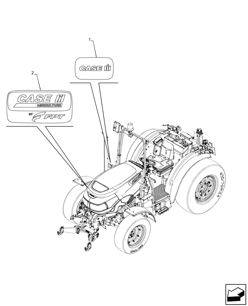 Схема запчастей Case IH FARMALL 110CL - (90.108.840) - TRADEMARK DECAL, W/O CAB (90) - PLATFORM, CAB, BODYWORK AND DECALS