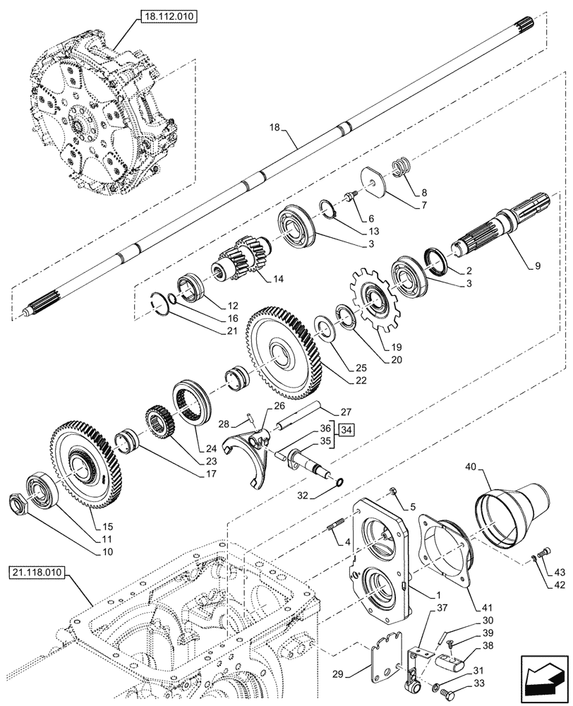 Схема запчастей Case IH FARMALL 110CL - (31.114.020) - VAR - 330808, 330817, 333804, 758929 - PTO 540-540E RPM, SHAFT, TRANSMISSION, GEAR (31) - IMPLEMENT POWER TAKE OFF