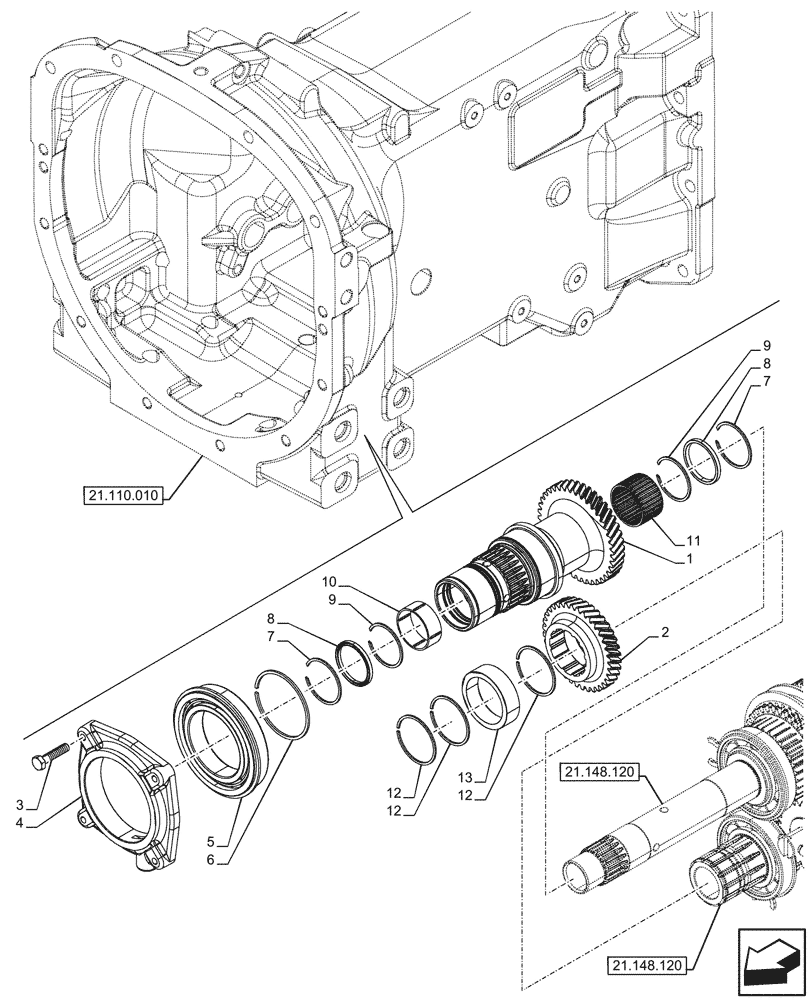 Схема запчастей Case IH FARMALL 80CL - (21.148.130) - VAR - 743548 - TRANSMISSION, GEARS & SHAFT, CLUTCH, CONTROL, W/O CREEPER (21) - TRANSMISSION