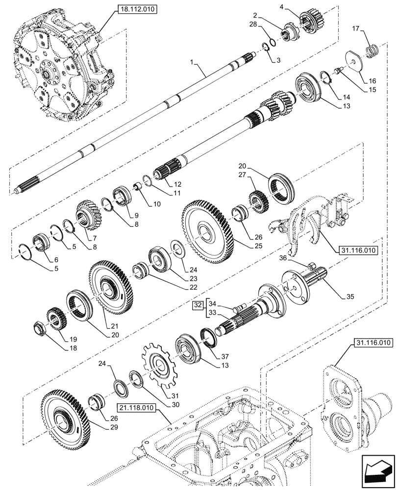 Схема запчастей Case IH FARMALL 100CL - (31.116.020) - VAR - 330808, 330817, 333804, 758929 - PTO 540/540E/1000 RPM, SHAFT, TRANSMISSION, GEAR (31) - IMPLEMENT POWER TAKE OFF