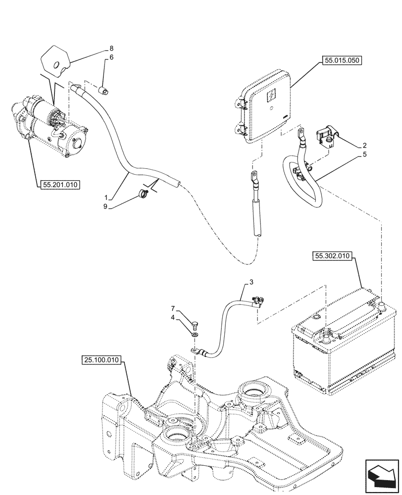 Схема запчастей Case IH FARMALL 100CL - (55.302.020) - VAR - 759324, 759325 - BATTERY CABLE (55) - ELECTRICAL SYSTEMS