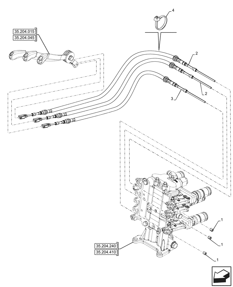 Схема запчастей Case IH FARMALL 110CL - (35.204.400) - VAR - 759023, 759024 - 3 REMOTE CONTROL VALVES, CONTROL LEVER, W/O CAB (35) - HYDRAULIC SYSTEMS