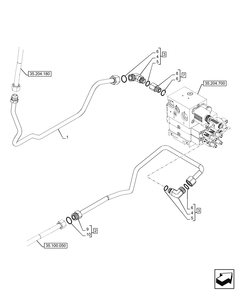 Схема запчастей Case IH FARMALL 100CL - (35.204.830) - VAR - 743915 - DELIVERY PIPE, W/O MID-MOUNT CONTROL VALVE, W/O TRAILER BRAKE, 64LPM, CAB (35) - HYDRAULIC SYSTEMS